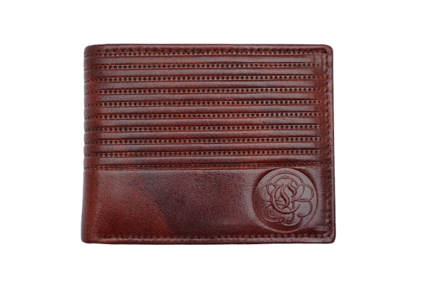 Komacat Men’s Leather Bifold Wallet | Stripes Finish
