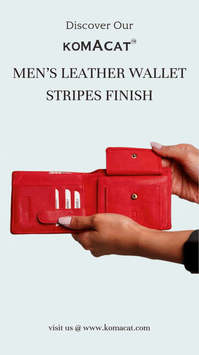 Komacat Men’s Leather Bifold Wallet | Stripes Finish